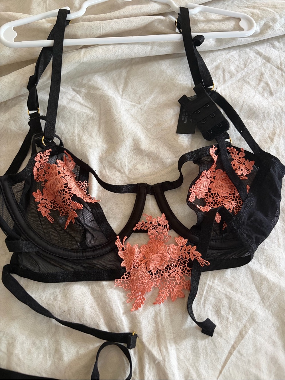 Victoria’s Secret Bluebella Black Sheer Mesh Floral Appliqué Strappy Balconette